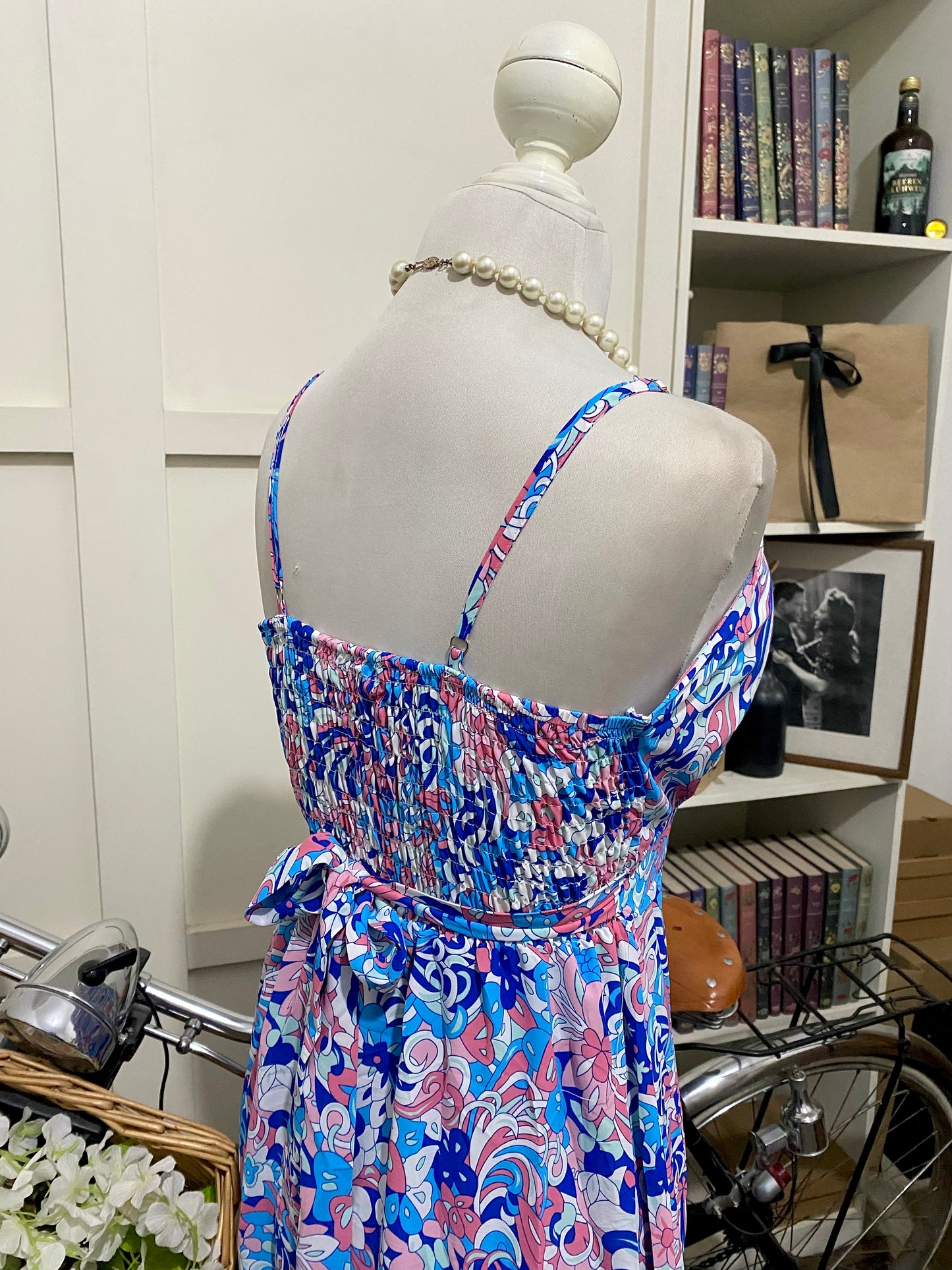 Vestido largo línea A estampado tirantes