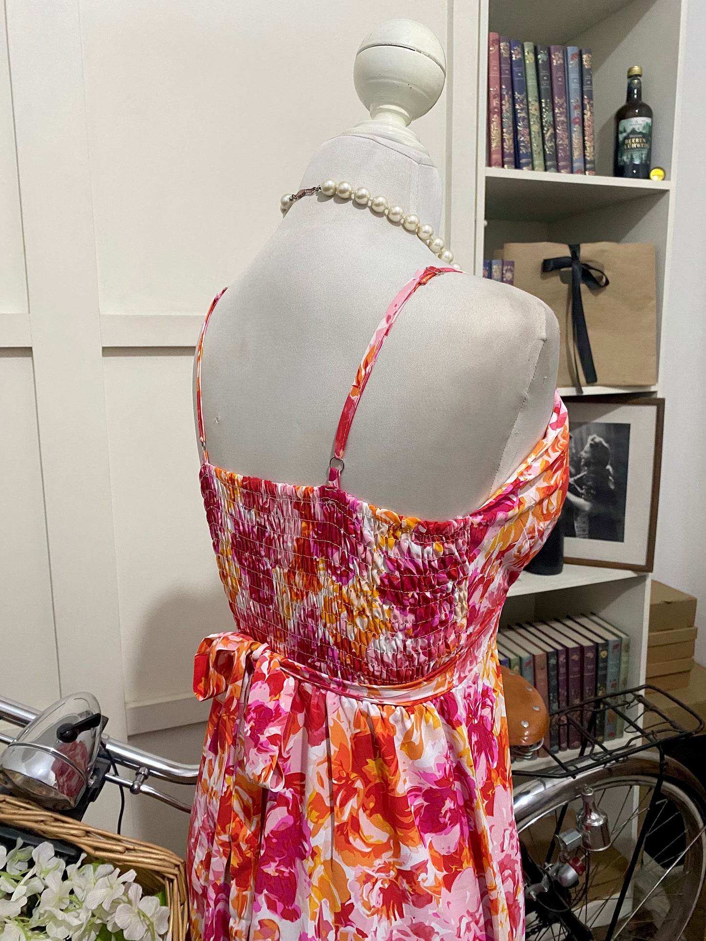 Vestido largo línea A estampado tirantes