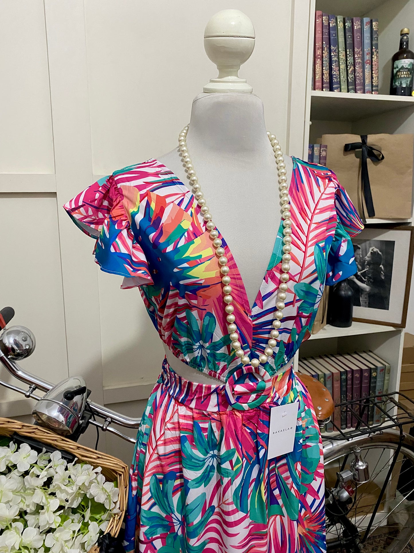Vestido largo línea A estampado sin manga