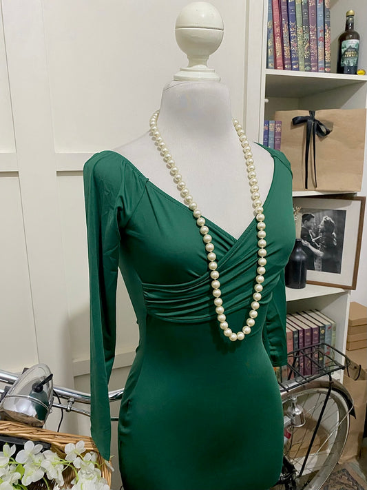 Ana, vestido midi ajustado verde oscuro manga larga