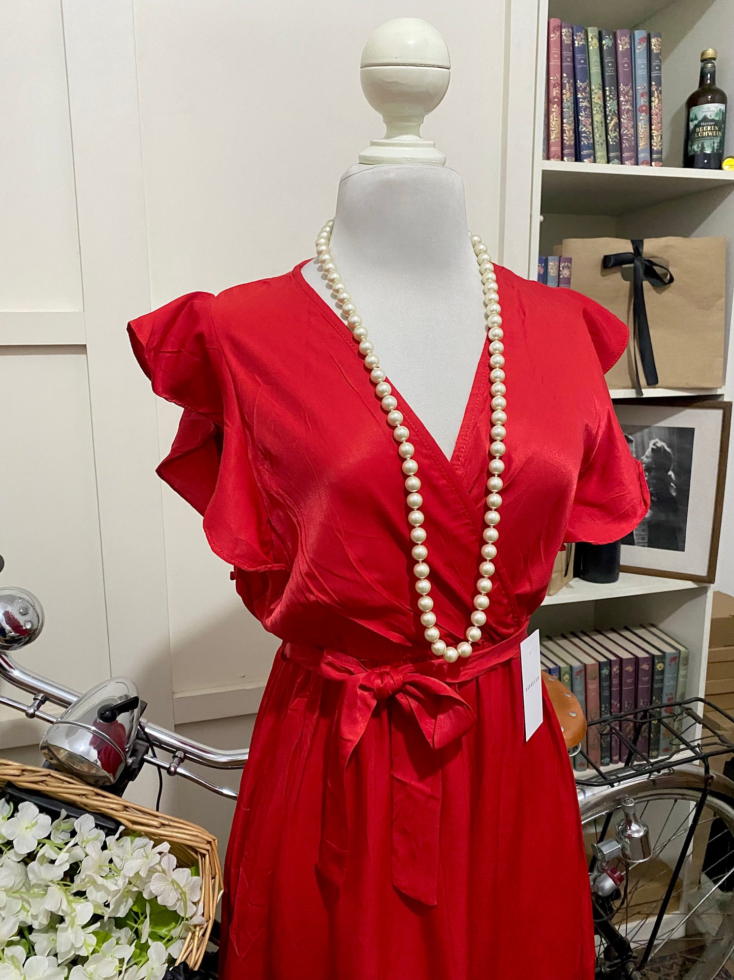 Vestido corto línea A rojo sin manga