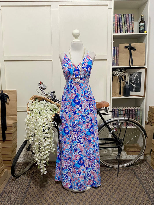 Vestido largo línea A estampado tirantes