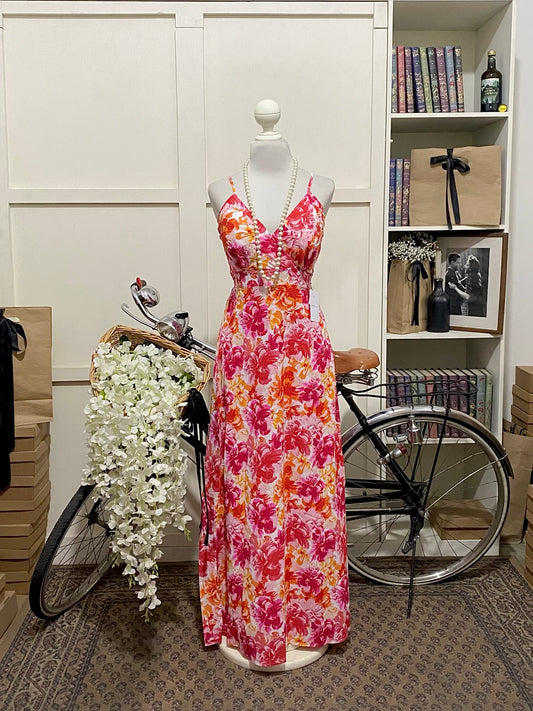 Vestido largo línea A estampado tirantes