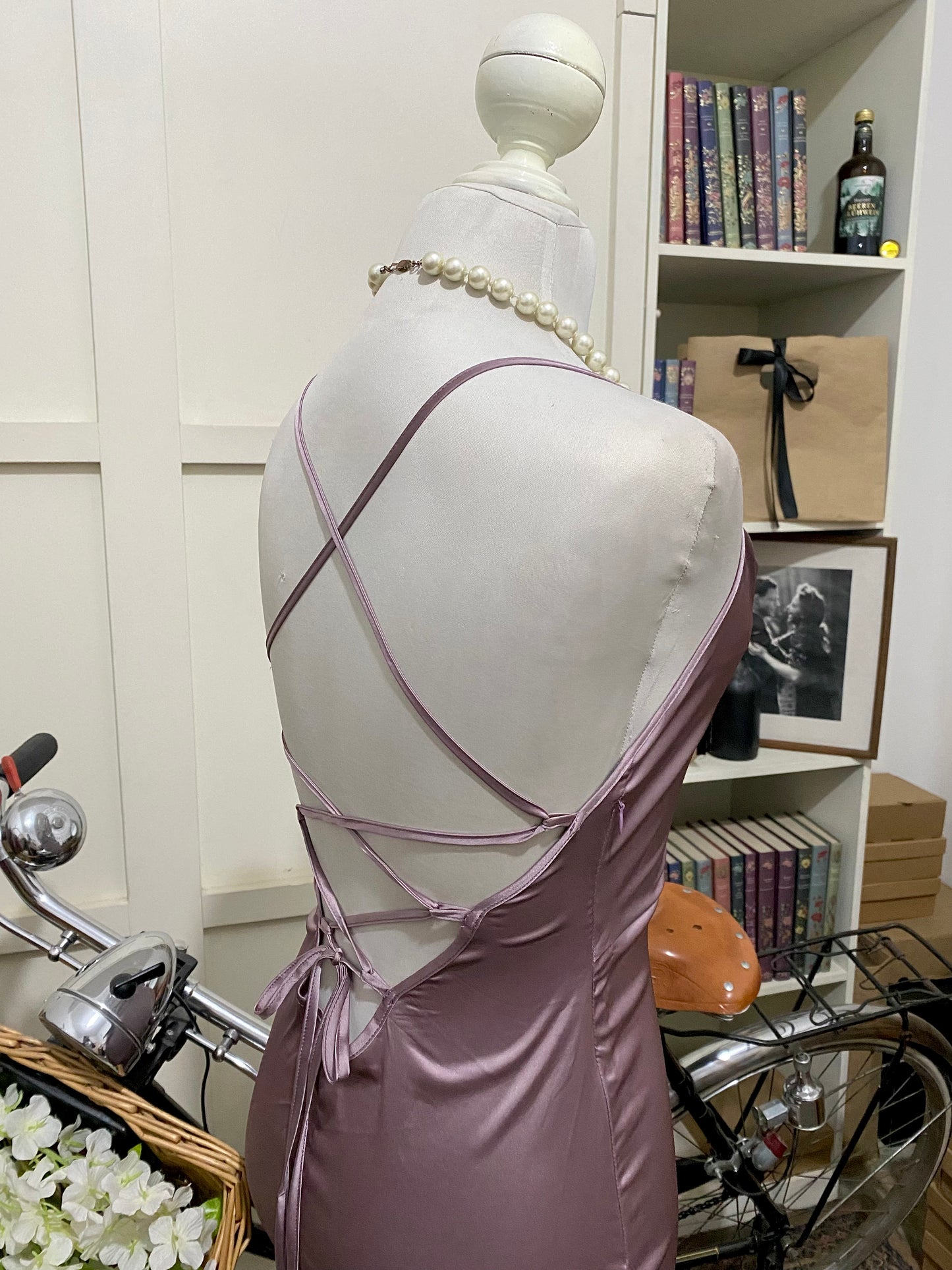 Vestido midi ajustado púrpura polvoriento tirantes