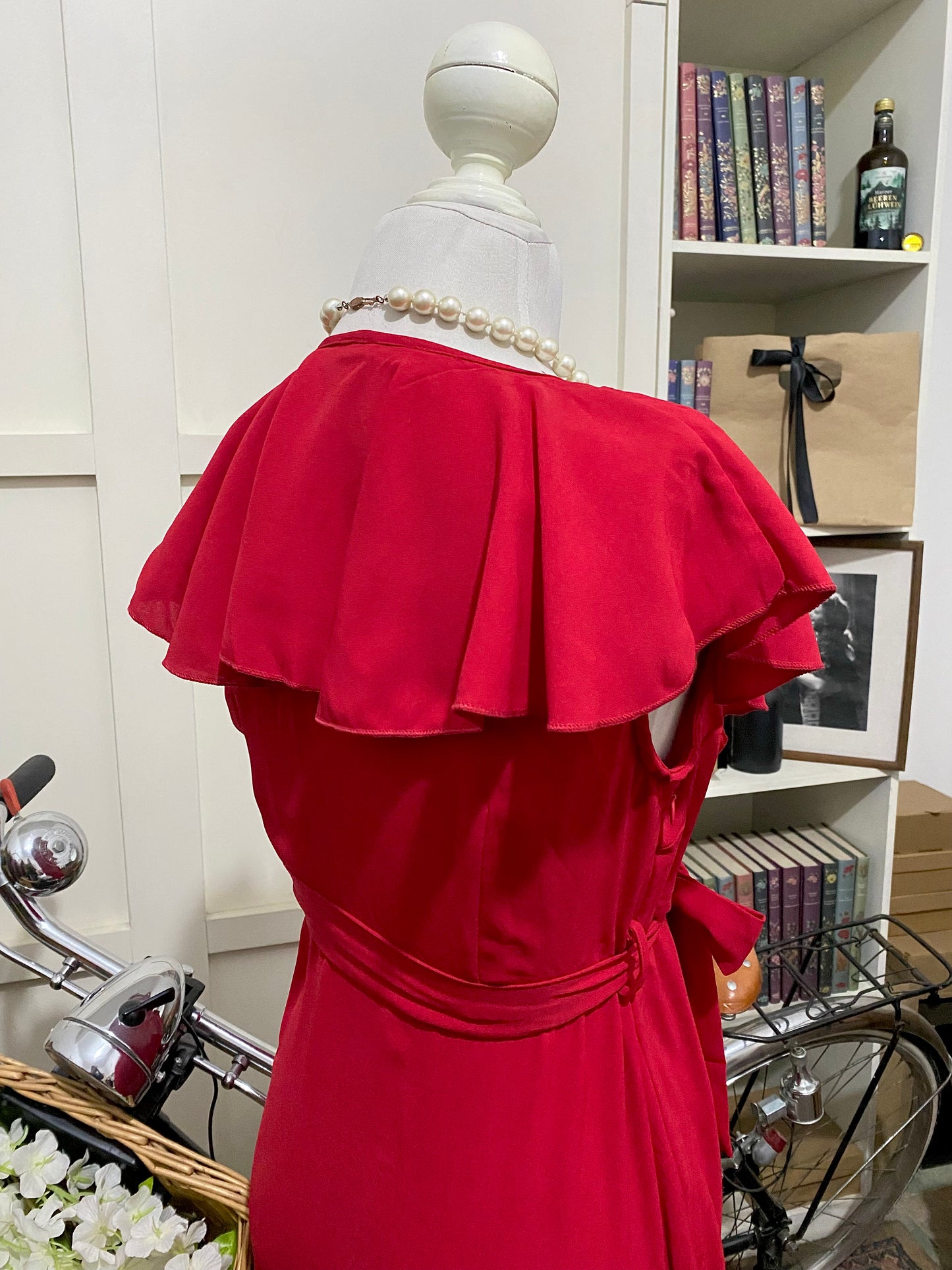 Vestido midi línea A rojo sin manga