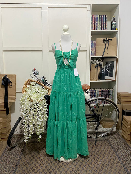 Otilia, vestido largo línea A verde tirantes