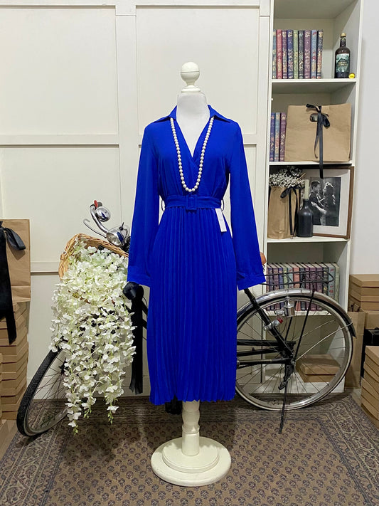 Prudencia, vestido midi línea A azul rey o real manga larga