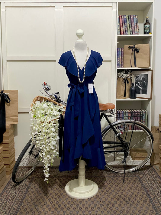 Vestido midi línea A azul marino sin manga