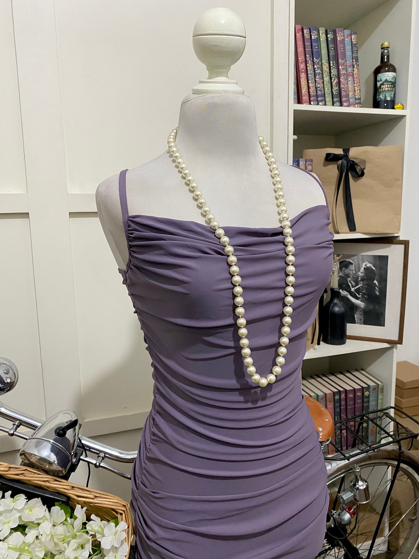 Vestido midi ajustado púrpura malva tirantes