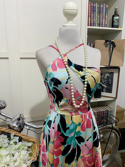 Bruna, vestido midi línea A verde menta estampado flores tirantes