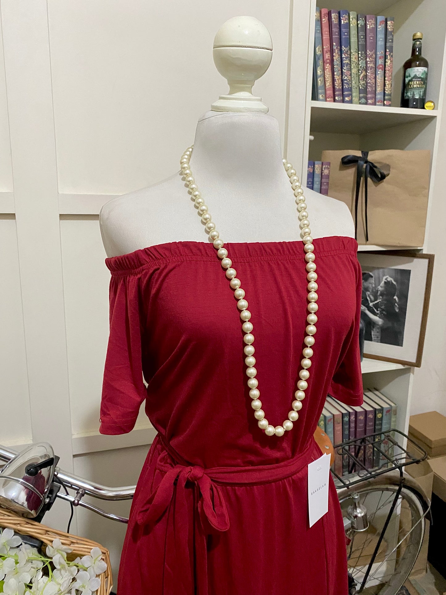 Vestido midi línea A tinto manga corta