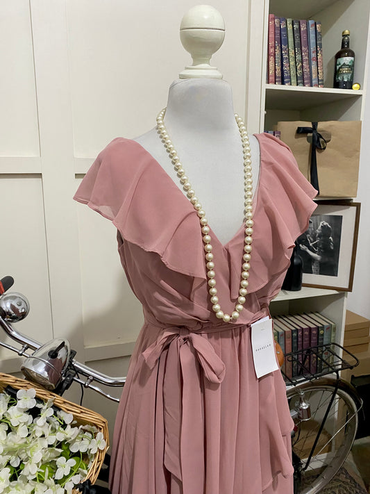 Altagracia, vestido largo línea A rosa vieja sin manga