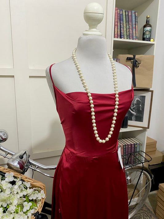 Schedewska, vestido largo línea A burdeos o tinto tirantes
