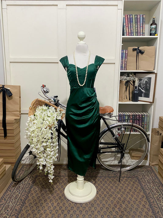 Vestido midi ajustado verde oscuro tirantes gruesos